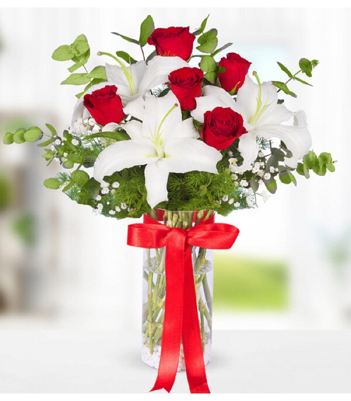 Kırmızı Gül ve Beyaz Lilyum